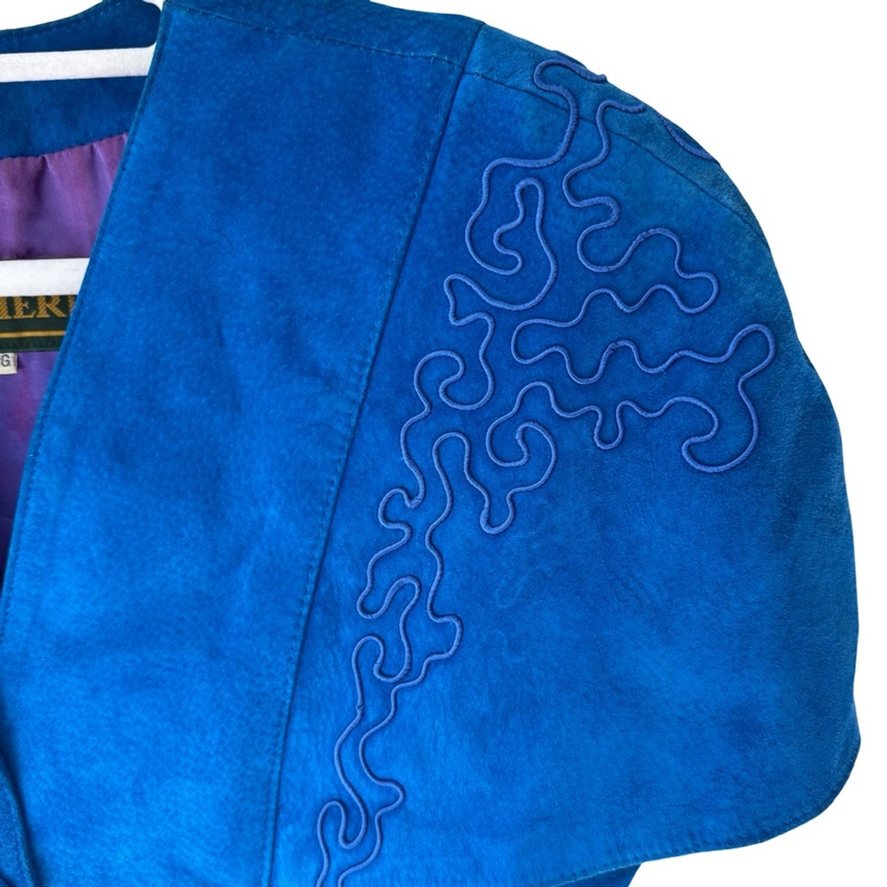 Danier Vintage 80s 90s Women's Vibrant Blue Faux Suede Blazer Size L Boho - Picture 10 of 14